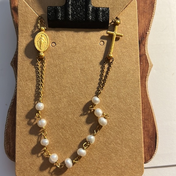 18k gold over .925 rosary style Pearl necklace - Picture 4 of 4